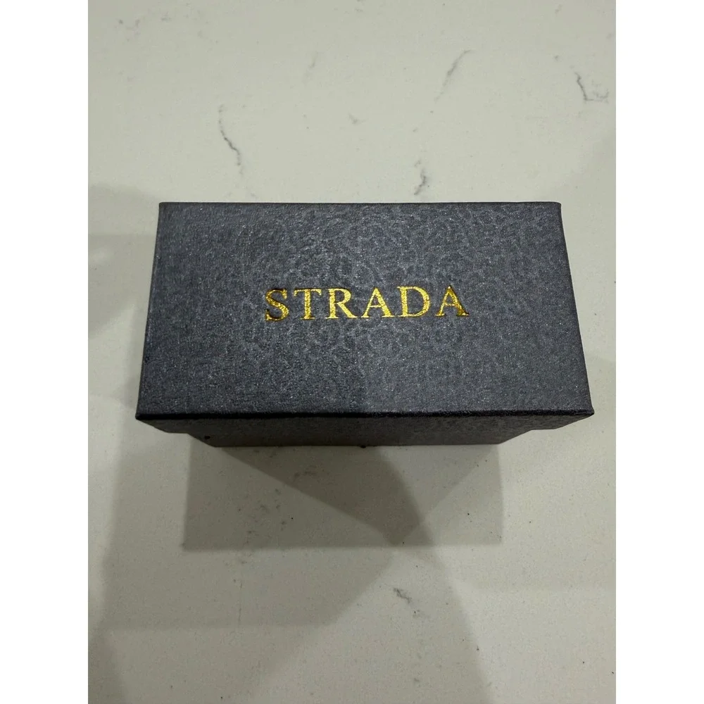 Strada Quartz‎ Watch Women Silver Tone Crystal Bezel Floral Lily Dial Brown Band